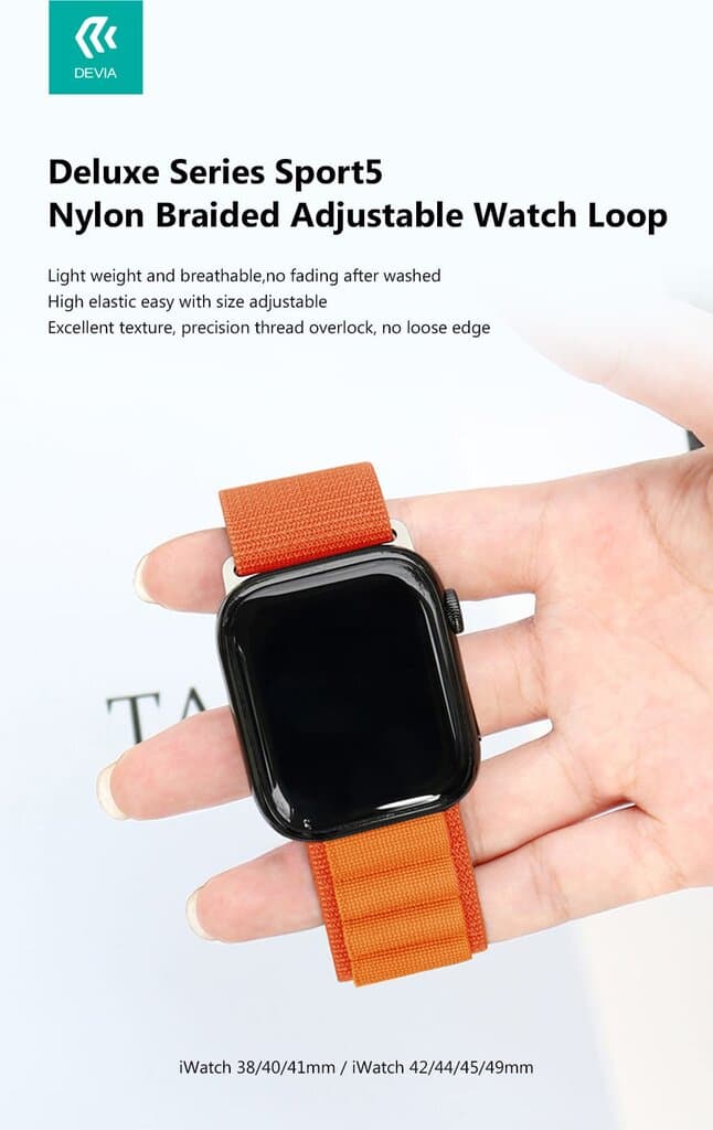 DEVIA iWatch 42|44|45|49mm Deluxe Series Sport5 Nylon Braided Adjustable Watch Loop - orange 2