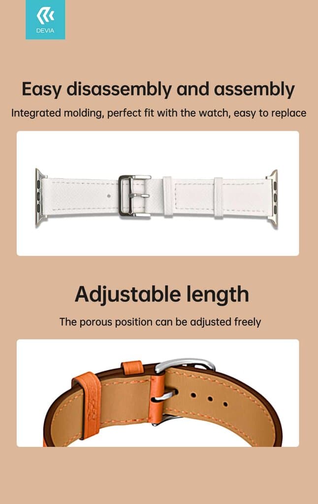 DEVIA iWatch 38|40|41mm Elegant PU Leather Watch Band - White - 42/44/45/46/49mm 2