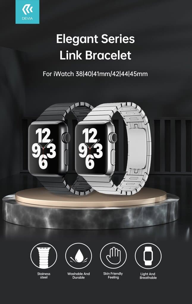DEVIA Elegant Series Link Bracelet for Apple Watch – Silver, Timeless Style, Durability - 42/44/45/46/49mm 3