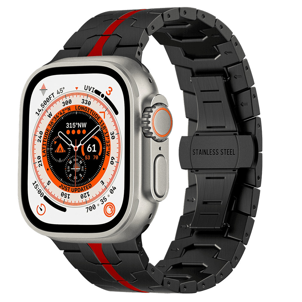 Levelo Eclipse Stainless Steel Watch Strap 42/44/45/49mm — Black & Red 1