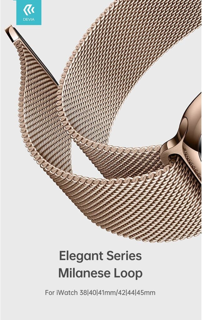 DEVIA Elegant Series Milanese Loop for Apple Watch – Gold, Premium, Stylish Design - 42/44/45/46/49mm 3