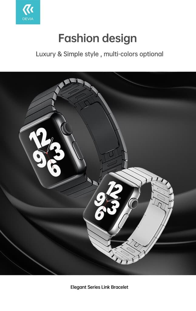 DEVIA Elegant Series Link Bracelet for Apple Watch – Premium Style & Durability - 42/44/45/46/49mm, Space Black 2