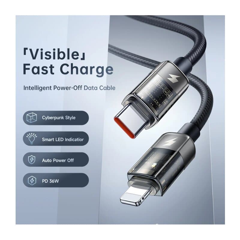 Mcdodo Type-C to LTG Transparent Data Cable 1.2m 36W (Black) 2