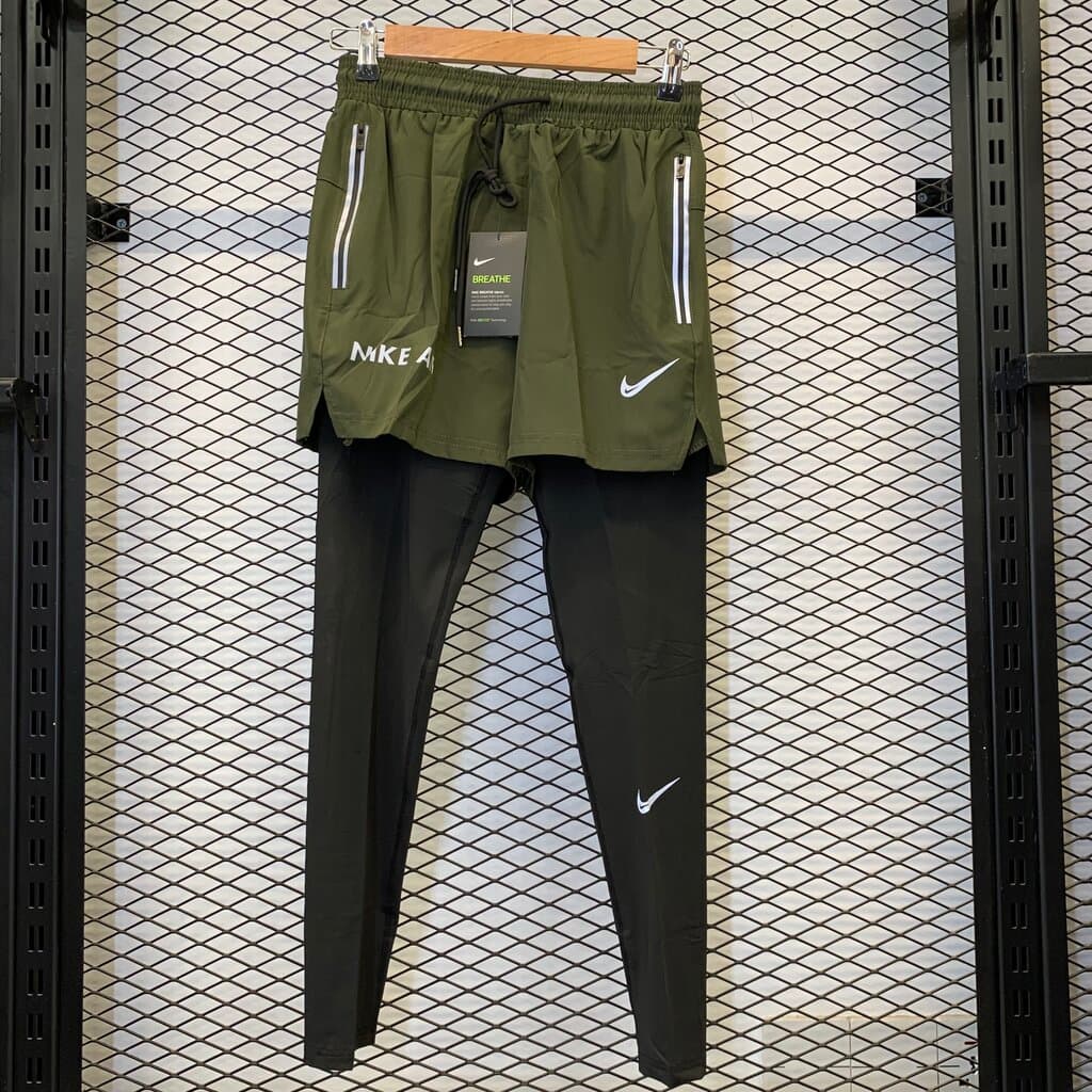 Nike Men's Athletic Shorts and Leggings - Olive Green (M)