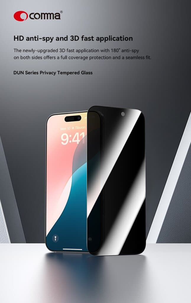 Comma DUN Series Privacy Tempered Glass - iPhone 16 Pro 2