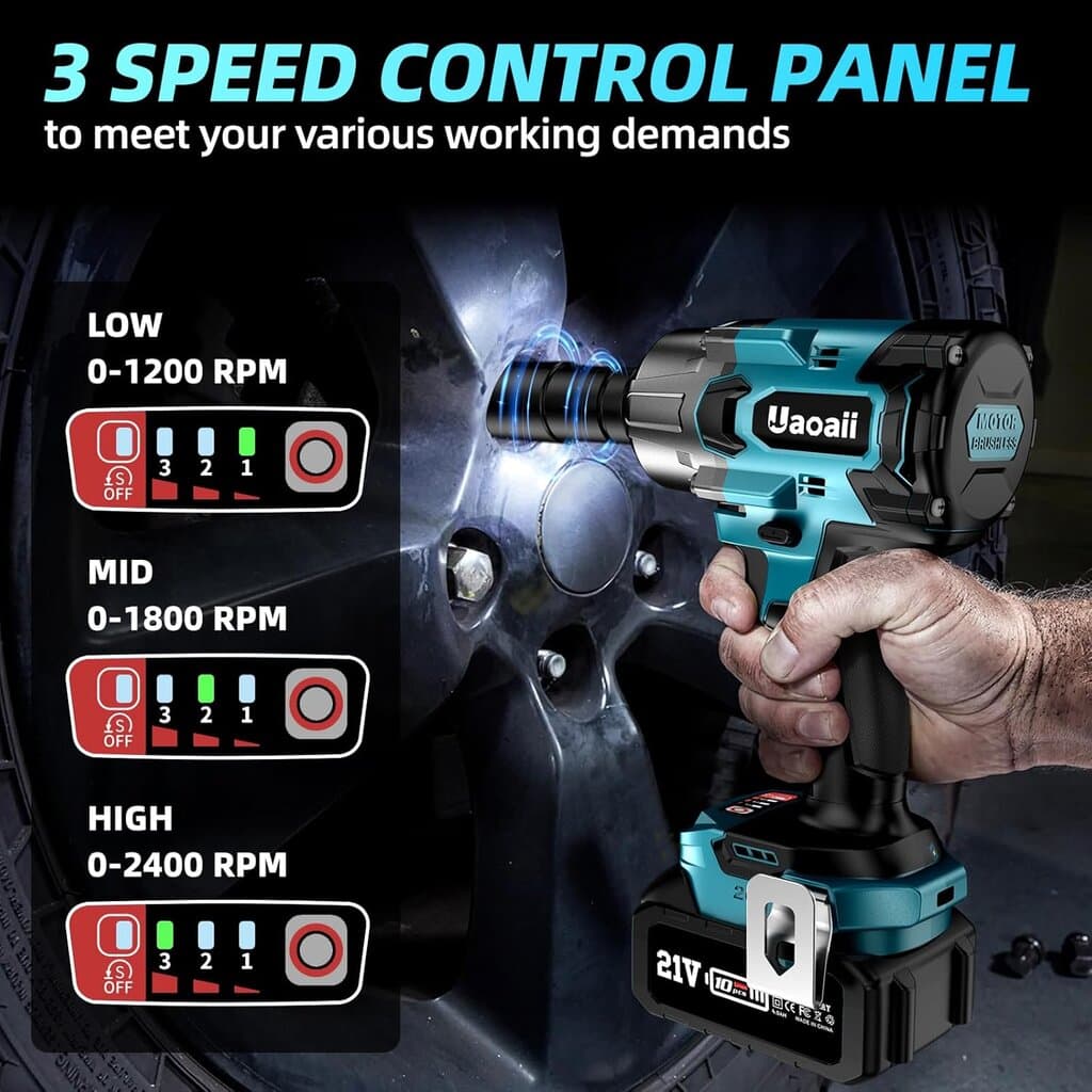Uaoaii 1000Nm(738ft-lbs) Cordless Impact Wrench High Torque 6