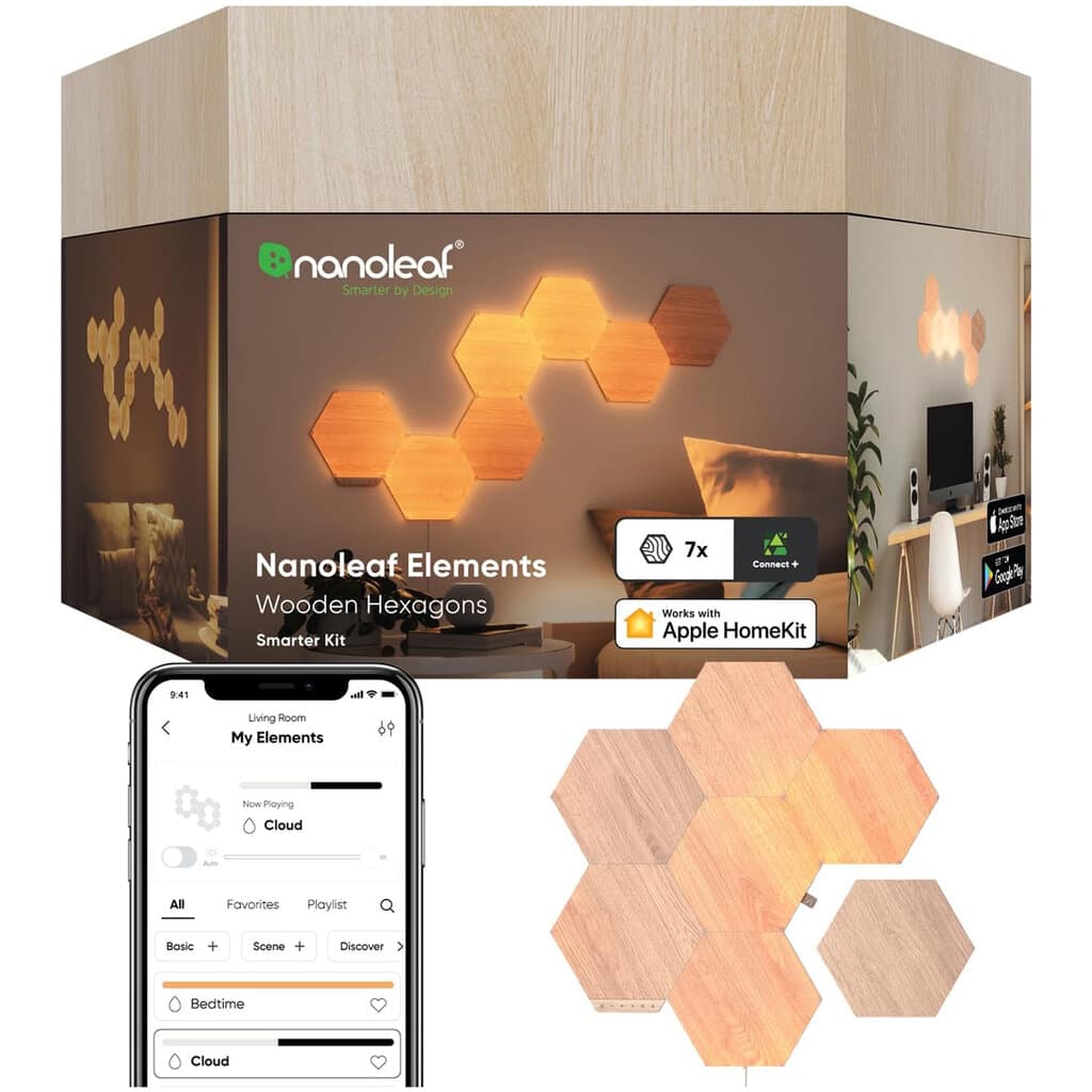 Nanoleaf Elements Hexagons 7 Light Panels - Wood Look 2