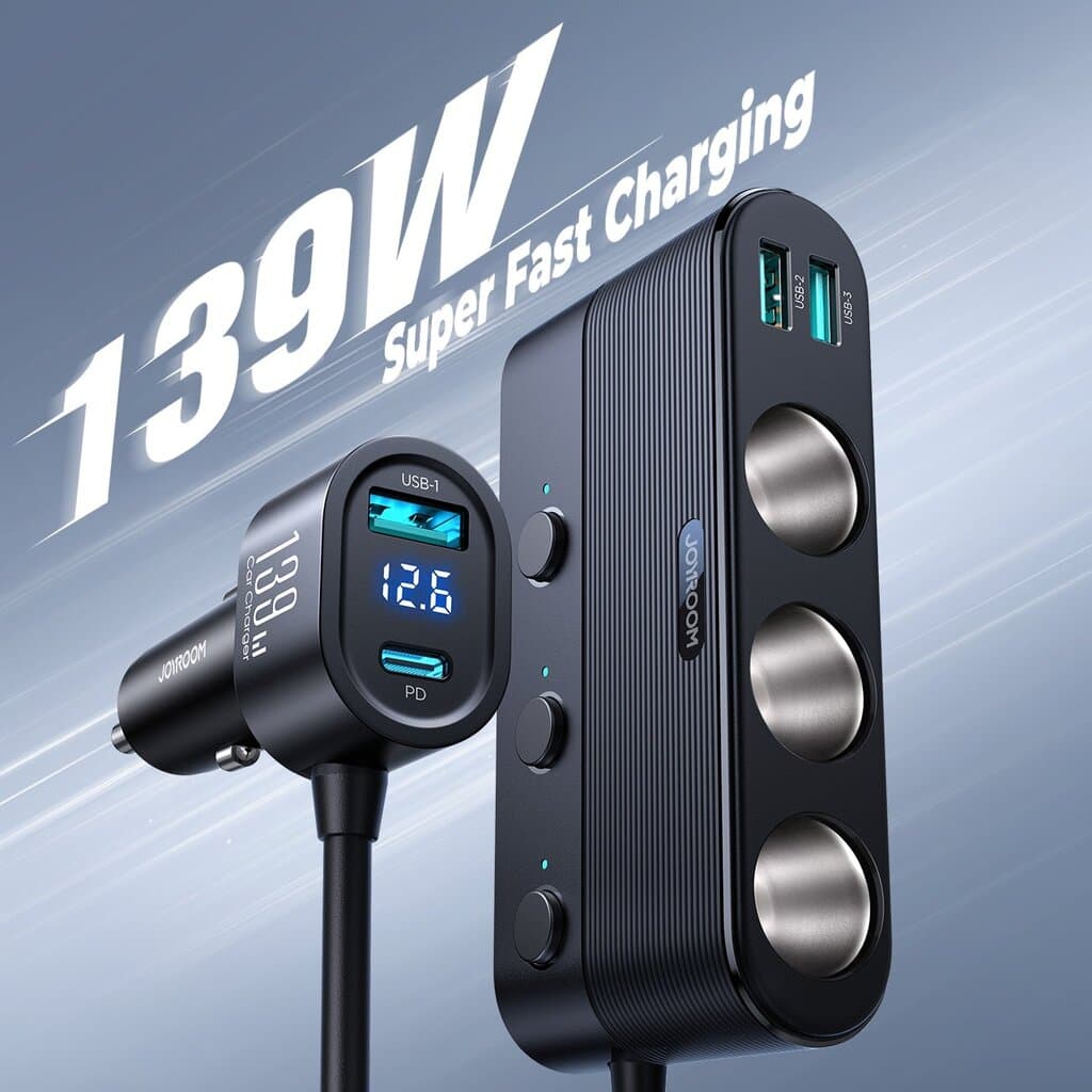 Joyroom 139W 7-in-1 Cigarette Lighter Car Charger Splitter 2
