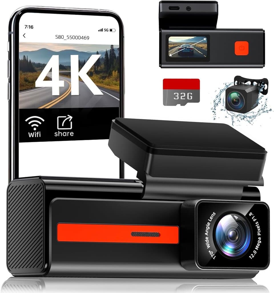 Dash Cam Front and Rear, Veement S80 4K+1080P, 24H Parking Mode