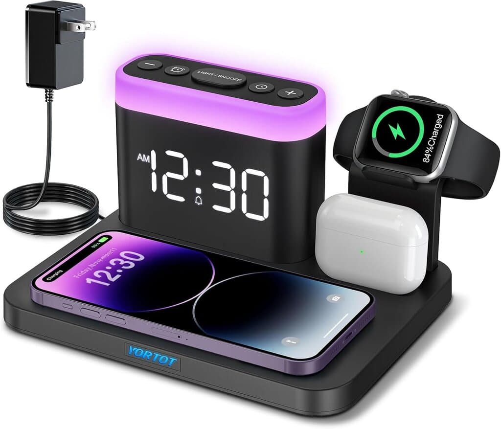 5 in 1 Wireless Charging Station with Alarm Clock