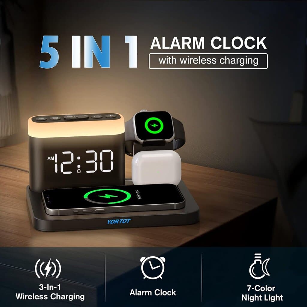 5 in 1 Wireless Charging Station with Alarm Clock 2