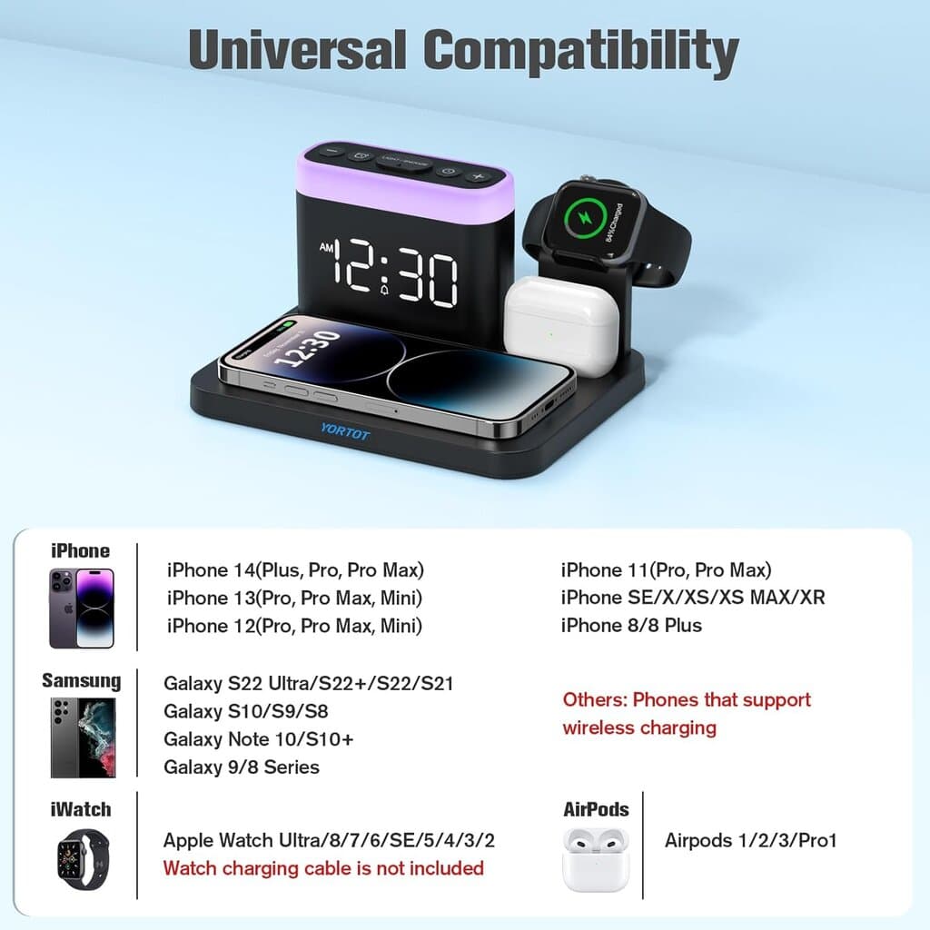 5 in 1 Wireless Charging Station with Alarm Clock 3