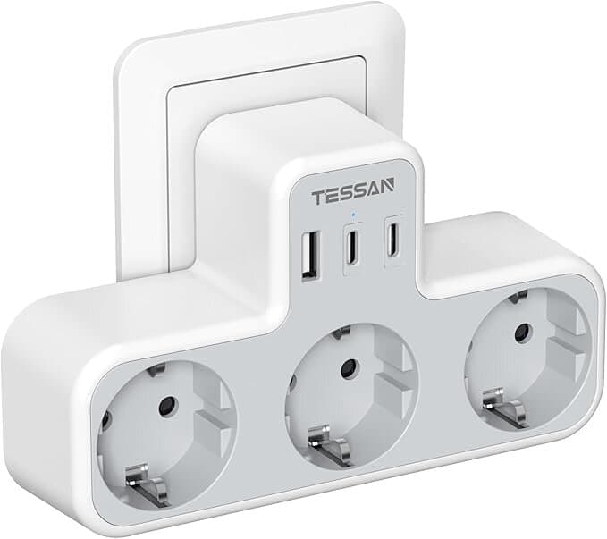 TESSAN Thief Flat Sockets with USB C, 6 in 1 Thief Multiple USB Sockets, 
white