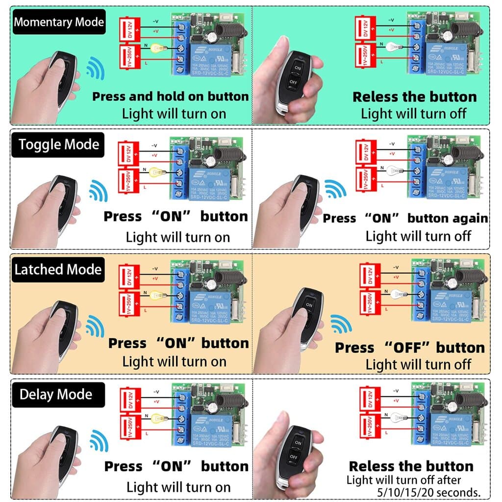DieseRC 433MHz Wireless Remote Switch Set, 12V 1CH Relay + 5 EV1527 Remotes 8