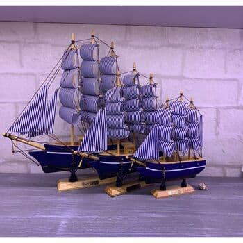 Oster Decorative Wooden Ship Model 14 Cm Blue