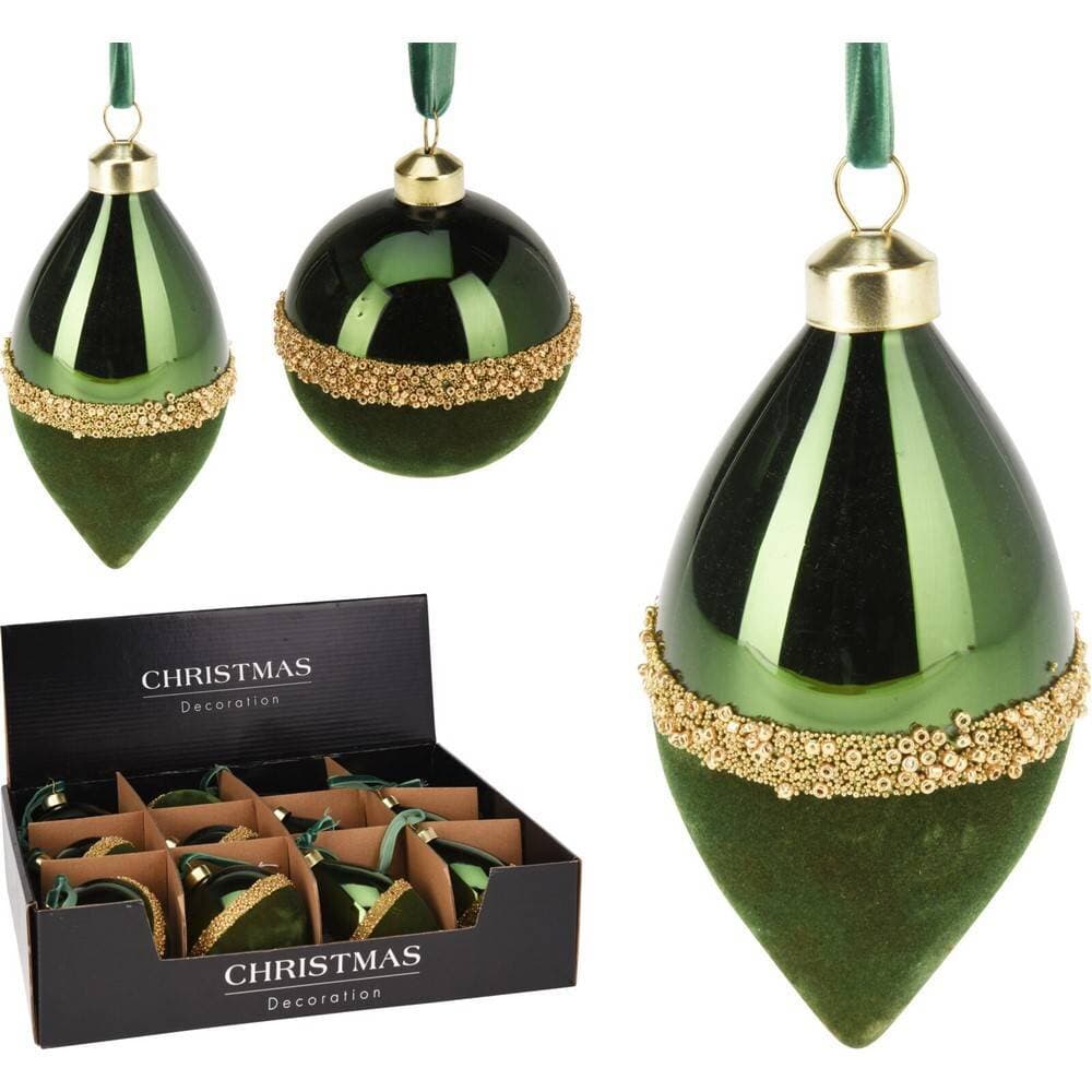 Koopman Ornament Glass 8Cm Green Velve