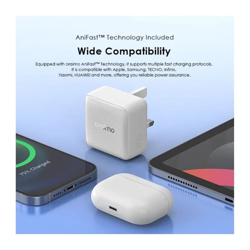 Oraimo Charger 20W Gan tech with C-to-C cable (White) 6