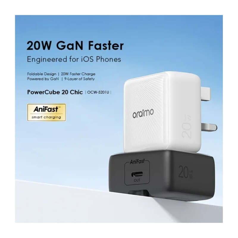 Oraimo Charger 20W Gan tech with C-to-C cable (White) 4