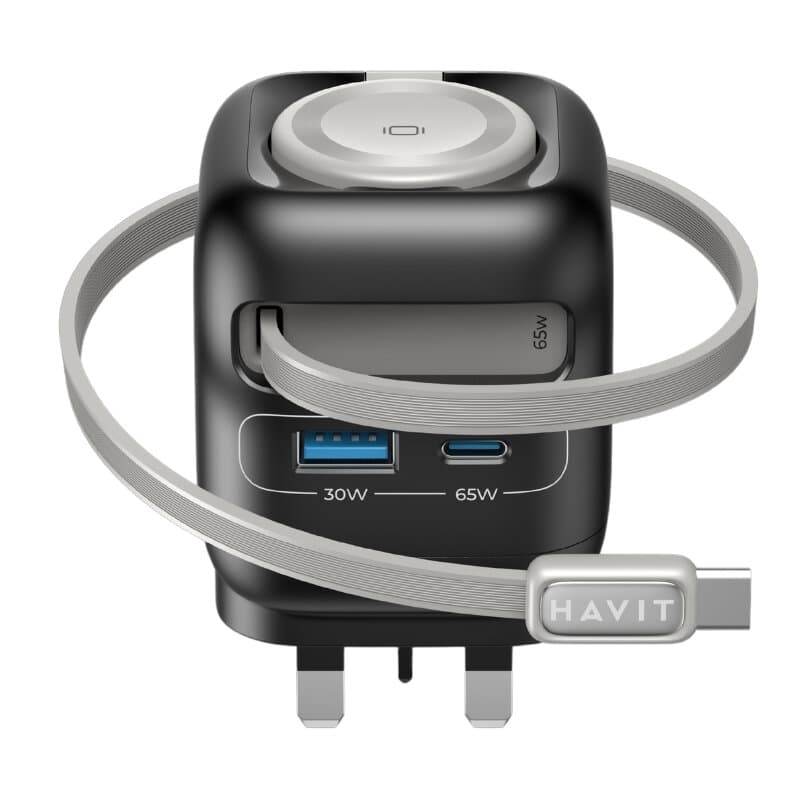 Havit UC252 UK 65W Gan Travel Charger With Stretch Cable With Apple Watch Charger 2