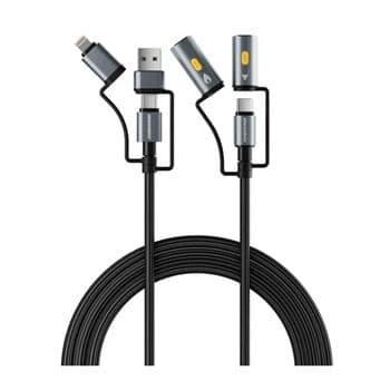ڕۆک ڕۆز ٦ لە یەک بە دیزاینی تەواو مێتاڵی USB-A + USB-C + Lightning بۆ USB-C + لایتەر + لامپ (ڕەسەن)