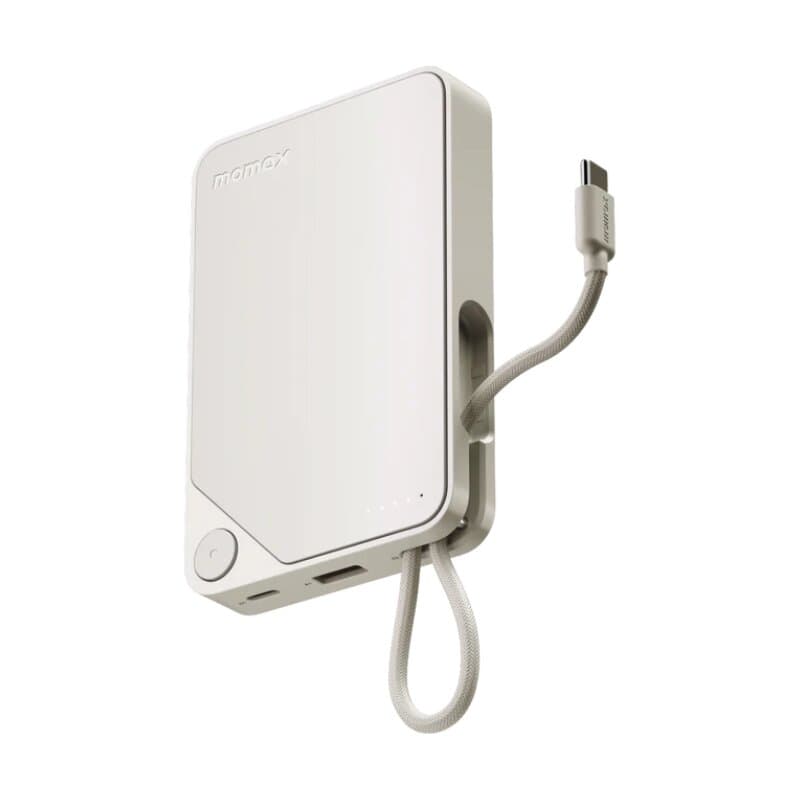 Momax Power X Power Bank 10000mAh With Built-in USB-C Cable (White)