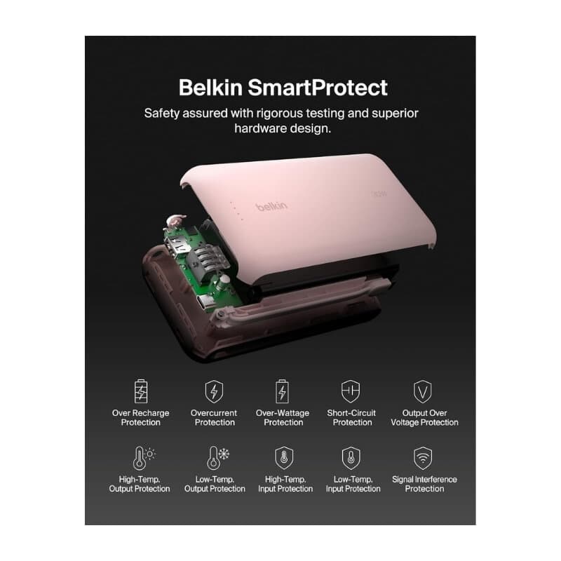 Belkin Post Charge Power Bank 20K With Built-in Cable (Pink) 3