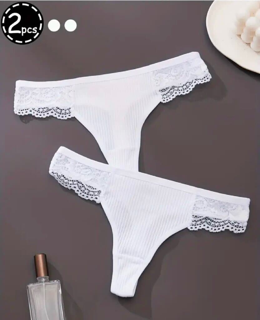 2pcs Women's Lace Trim Thong Underwear - Breathable & Comfortable (Size XL)