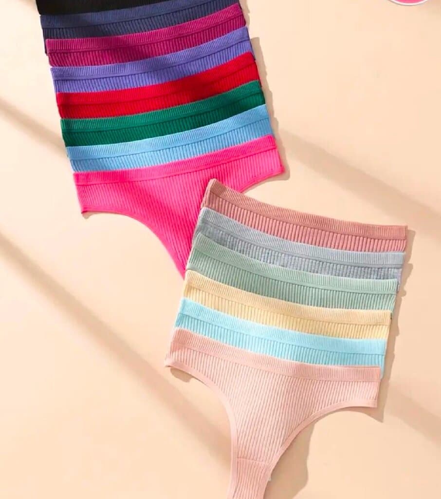 5pcs Women's Ribbed Thong Set - Low-Rise, Soft & Breathable, High Elasticity mixed colours