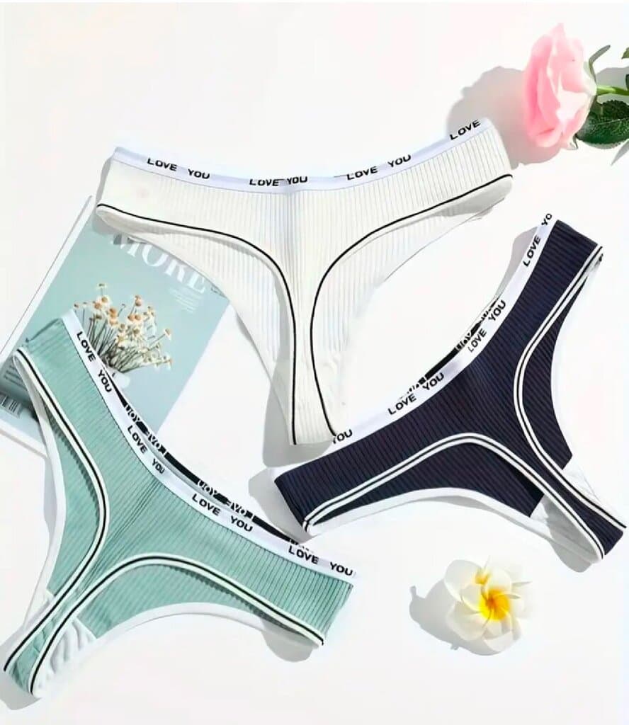 3-Pack Women's Thong Panties - European & American Style, Breathable (Size L)