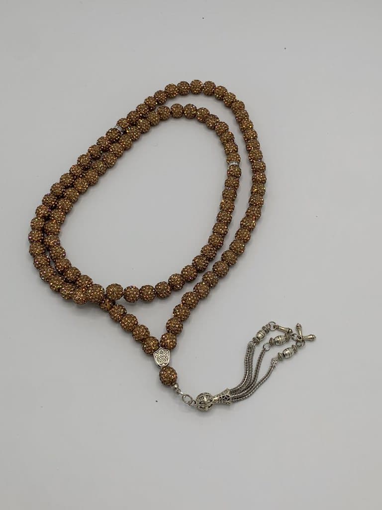 Hand Made Crystal Islamic Prayer Beads - 100 Beads (Brown)