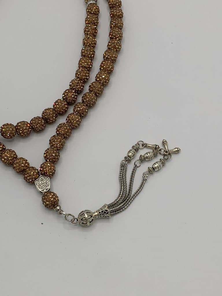 Hand Made Crystal Islamic Prayer Beads - 100 Beads (Brown) 2
