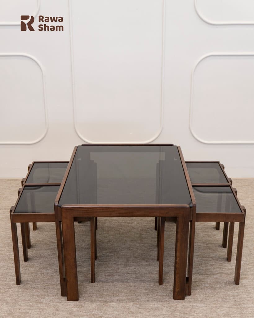 Leo Glass-Top 5pcs Nesting Table - Black