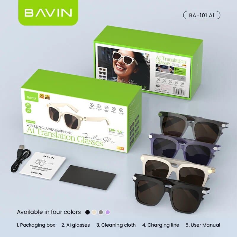 BAVIN BA101 Ai Smart Translation Sunglasses BT 5.4 w/ 130+ Languages, Open-Ear Hi-Fi Sound, Touch Co 8