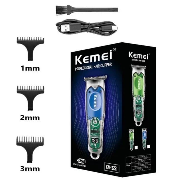 Kemei Hair Clipper - KM-322 (Silver+Blue) 2