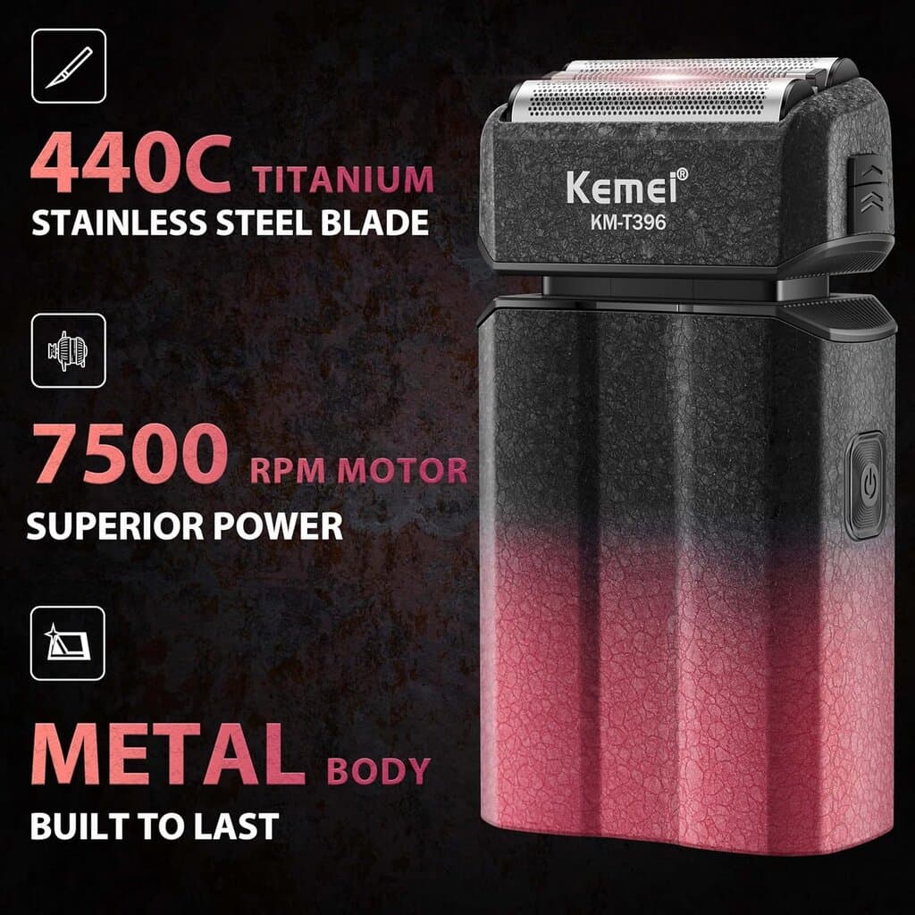 Kemei Men'S Shaver - KM-T396 (Black+Red) 3