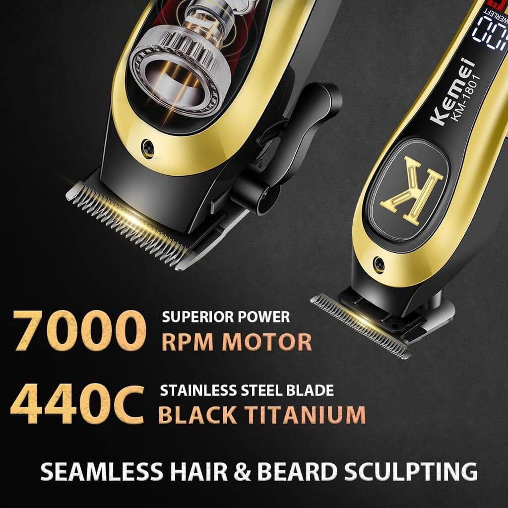 Kemei Professional Plastic Hair Clipper - KM-1800 (Black-Gold) 2