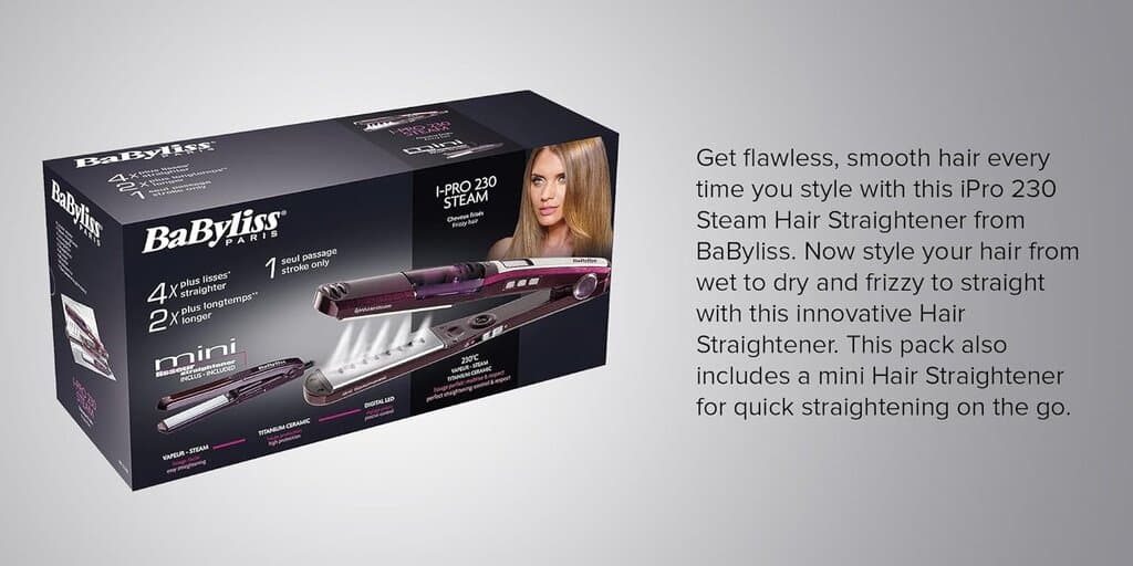BaByliss Steam Hair Straightener with Mini Iron - ST396ALE (Black) 7