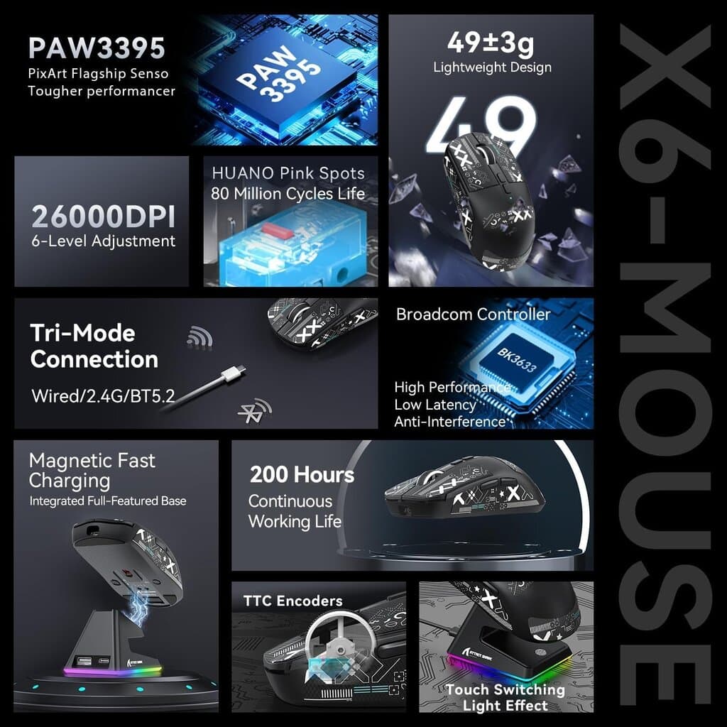 Attack Shark X6 Lightweight Wireless Gaming Mouse - Black 6