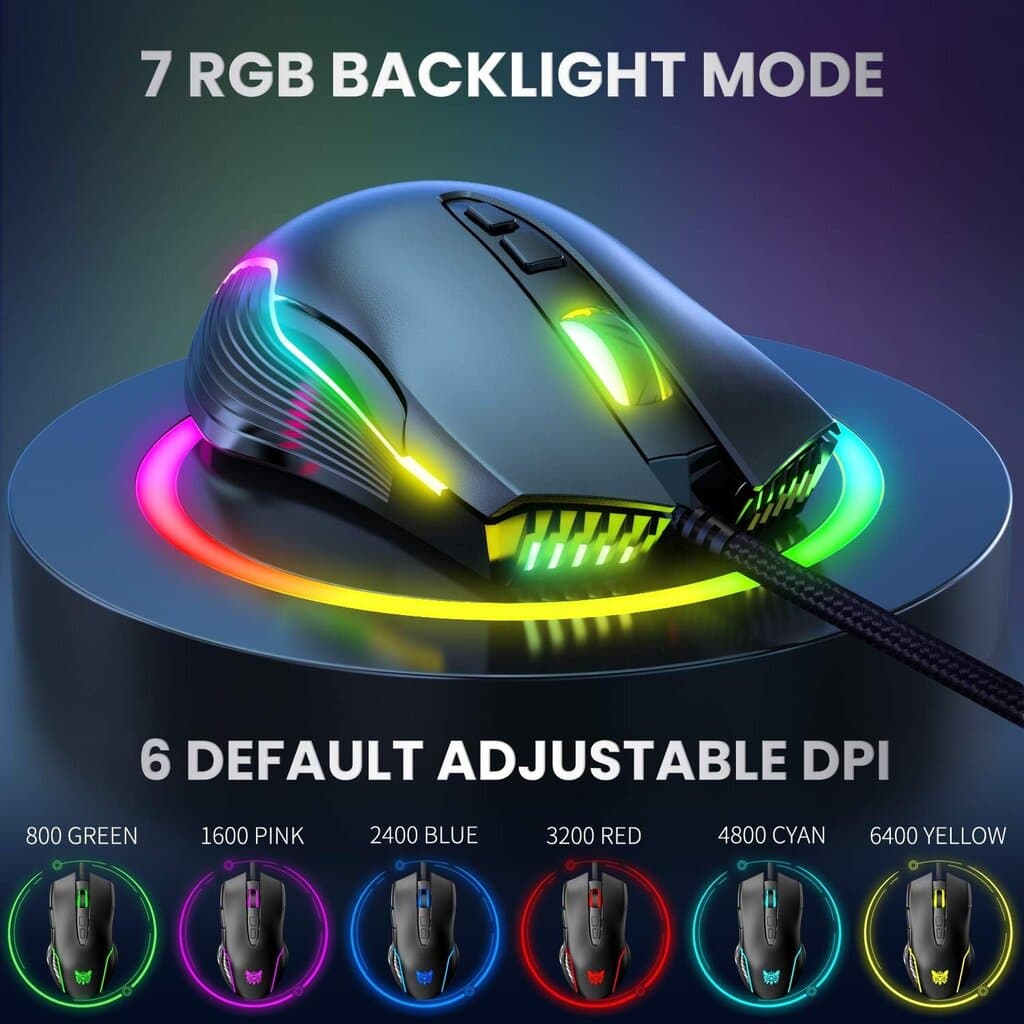 Onikuma CW905 Wired Gaming Mouse RGB - Black 6