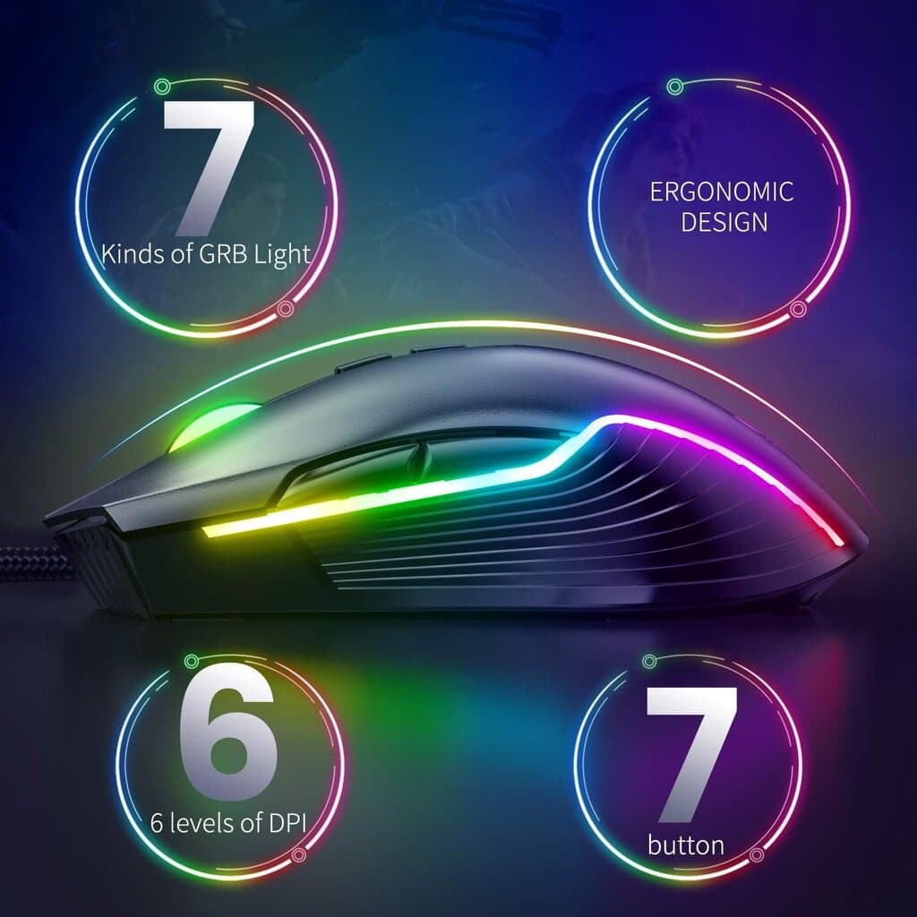 Onikuma CW905 Wired Gaming Mouse RGB - Black 3