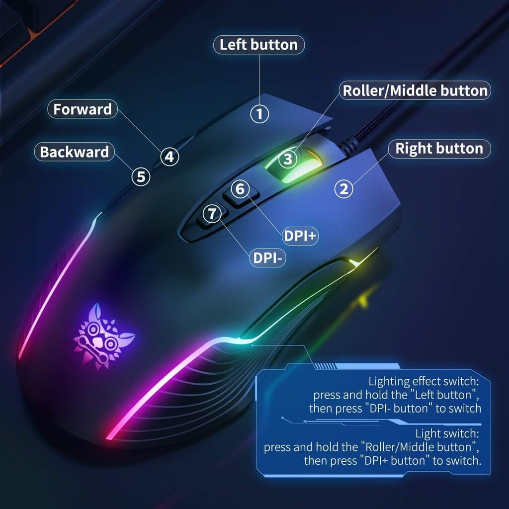 Onikuma CW905 Wired Gaming Mouse RGB - Black 4
