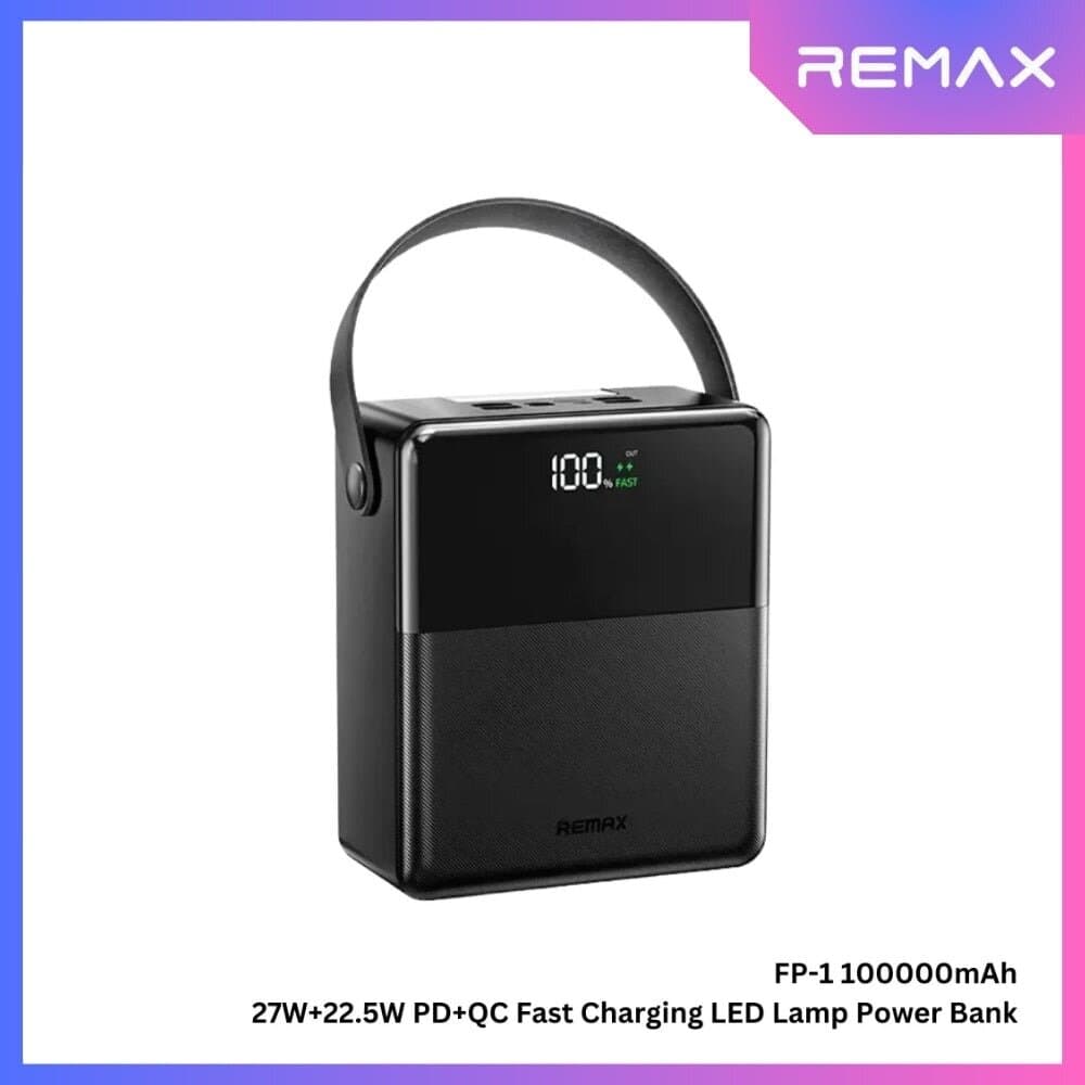REMAX - FP-1 Piloteer Series 100000mAh PD+QC Fast Charging LED Power Bank ( PD 27W + QC 22.5W ) - Bl