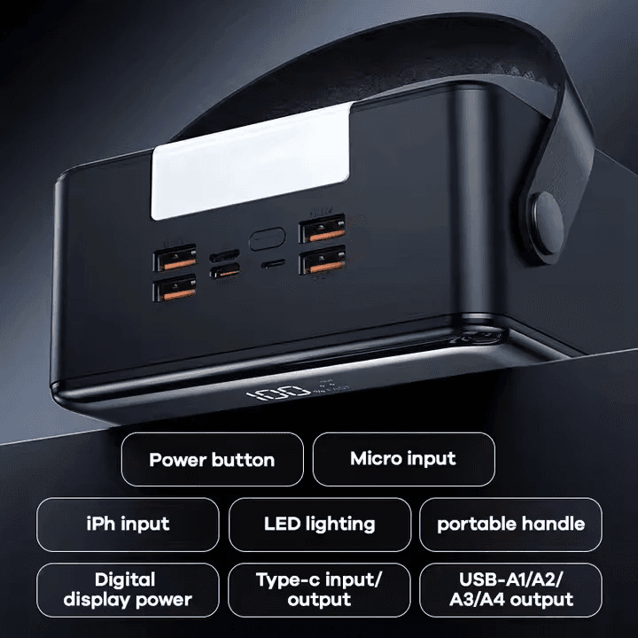 REMAX - FP-1 Piloteer Series 100000mAh PD+QC Fast Charging LED Power Bank ( PD 27W + QC 22.5W ) - Bl 5