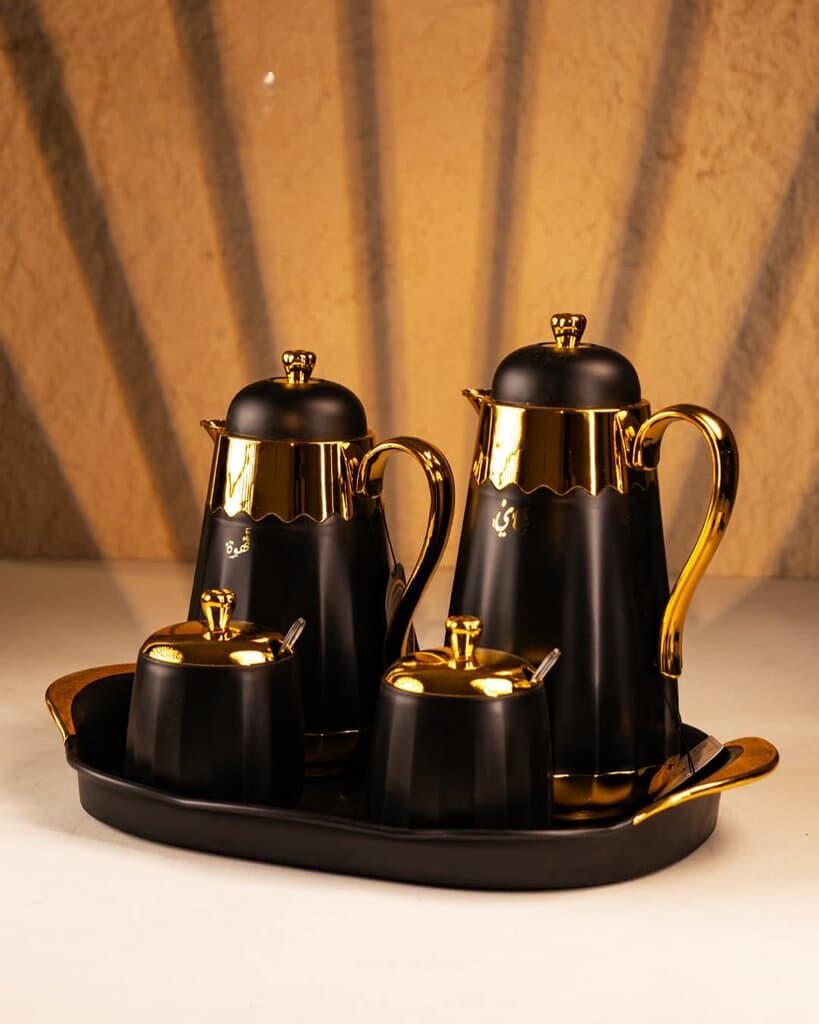 Thermal Coffee Pot Set with Tray (Black)
