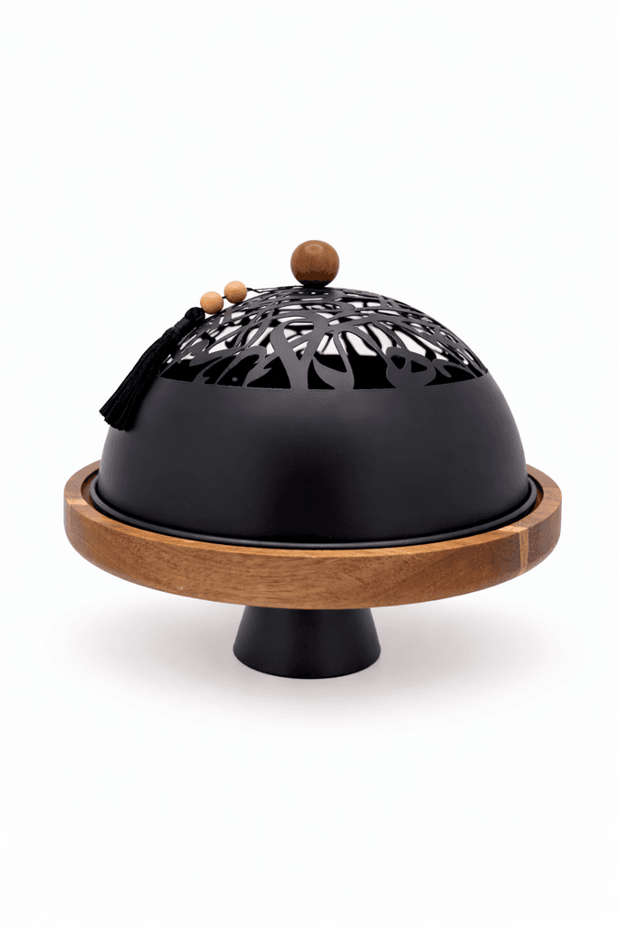 Wooden Cake Stand with Acrylic Lid - Balck