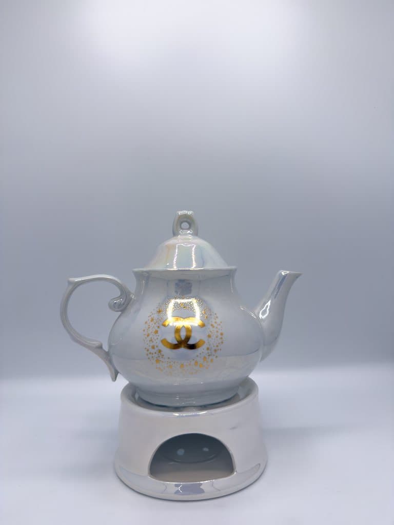 Ceramic Teapot with Warmer Stand (White)