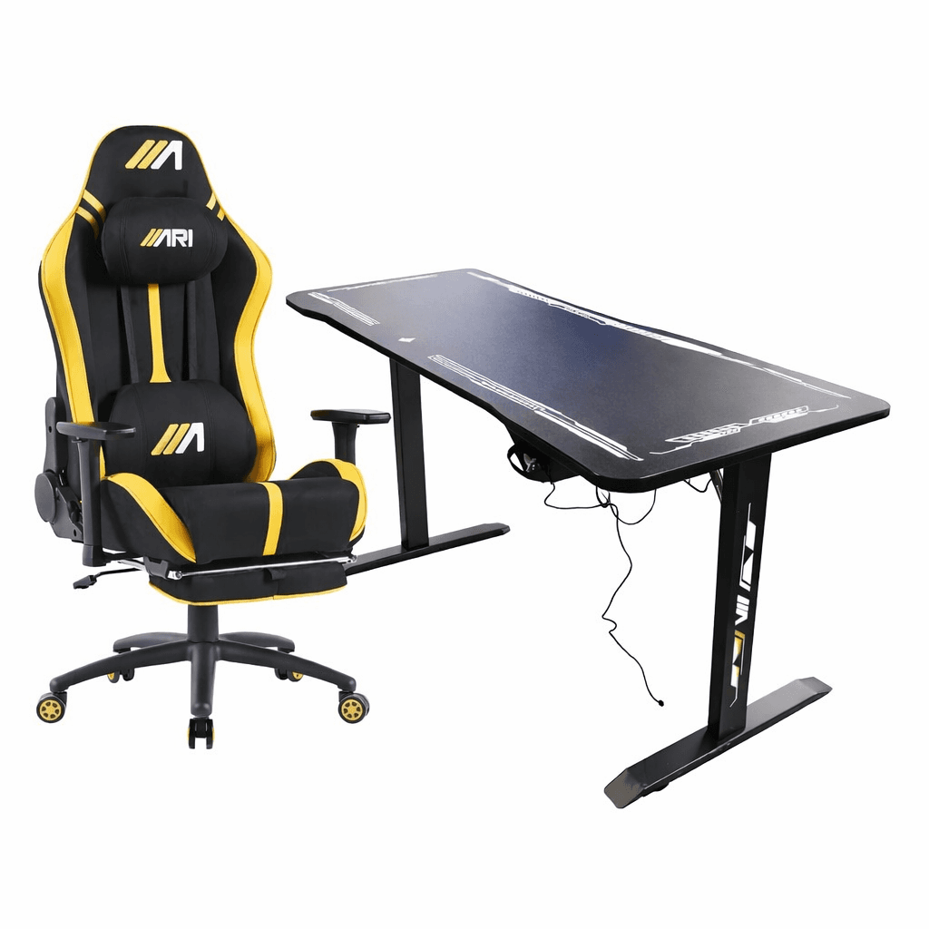 Ari Gaming 120cm Table + Horizon Gaming Chair Combo - Black & Yellow