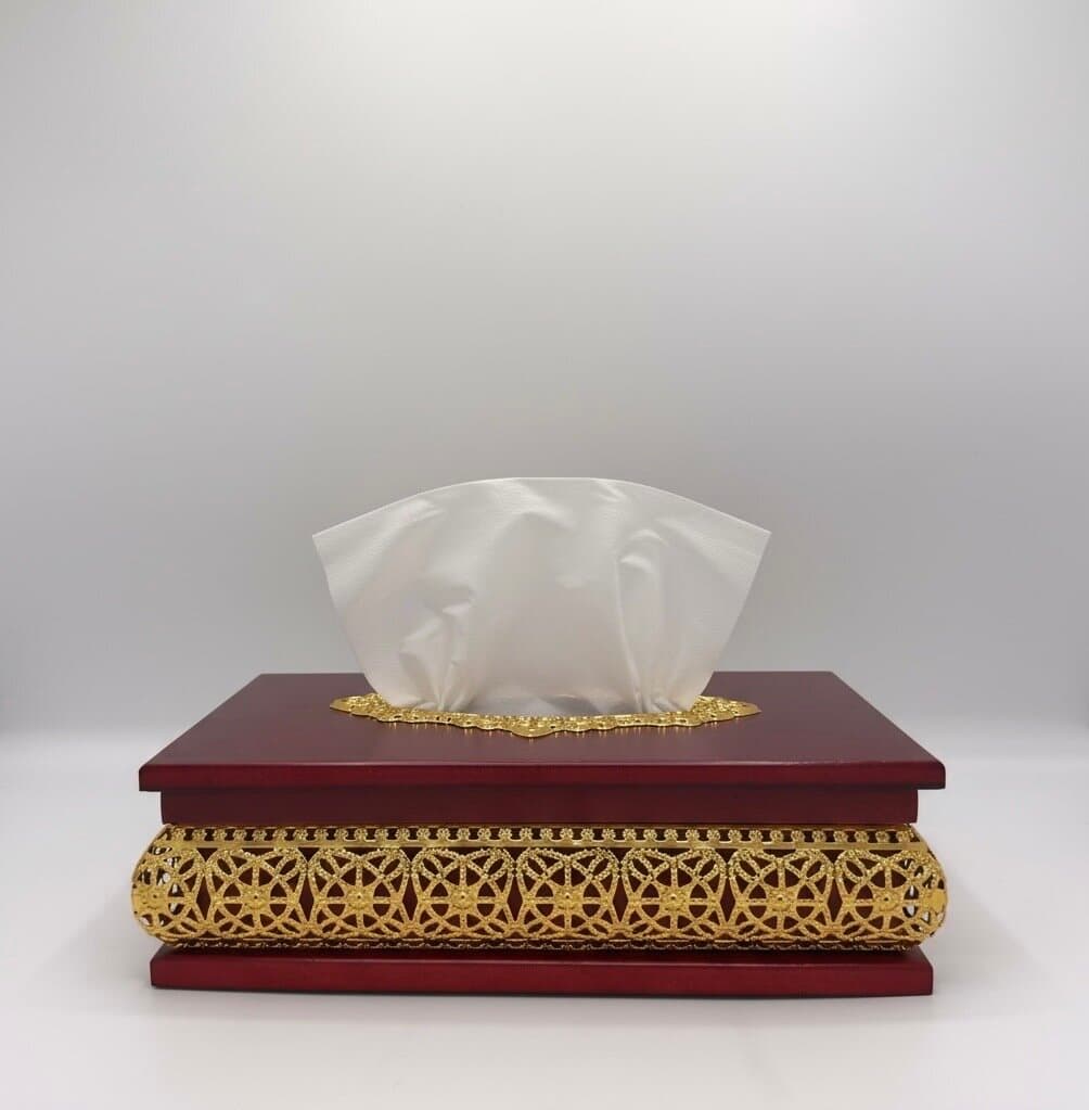 Wooden Tissue Box Holder (Dark Red)