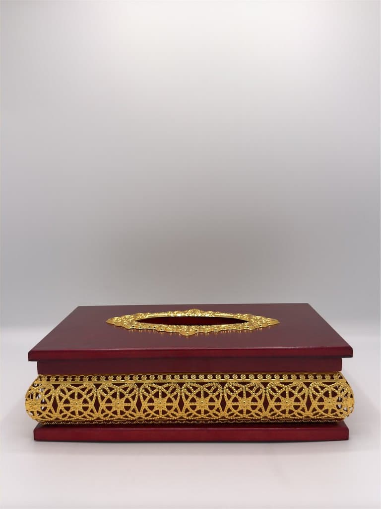Wooden Tissue Box Holder (Dark Red) 2