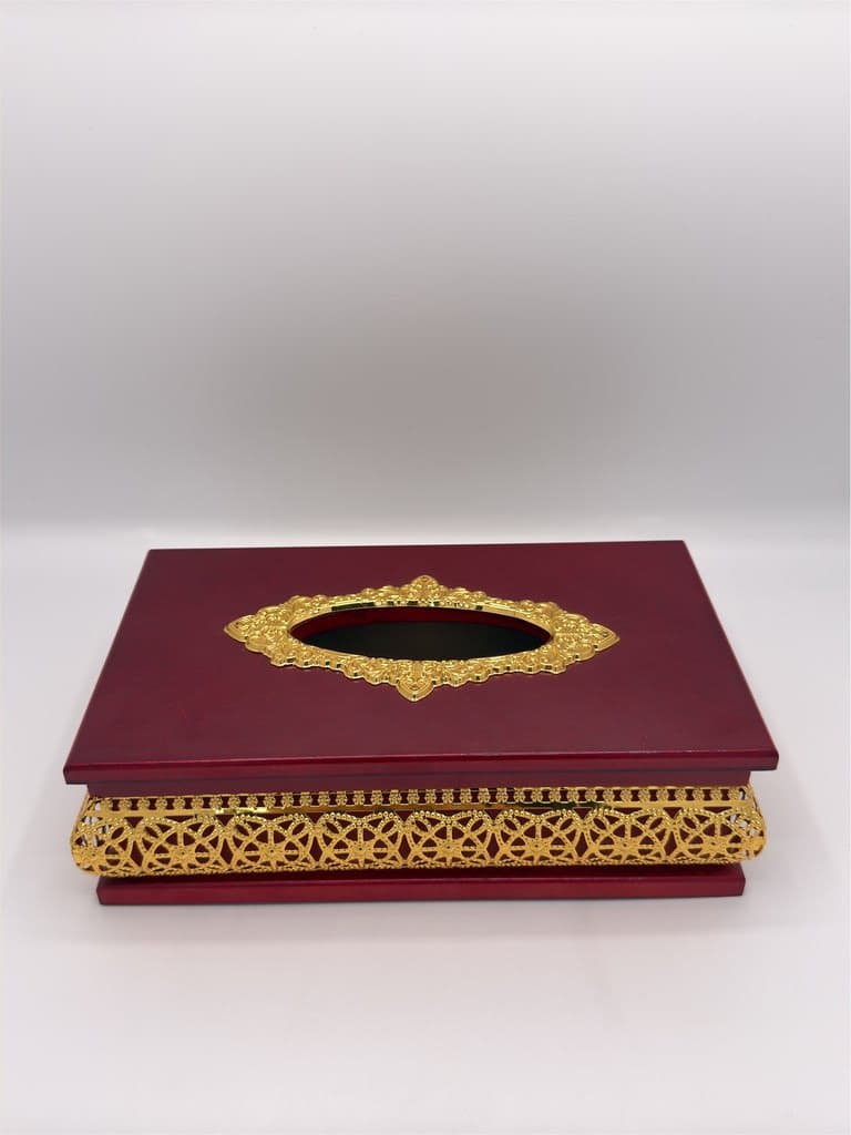 Wooden Tissue Box Holder (Dark Red) 3